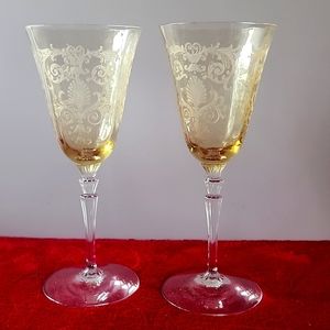 Set of 2  Fostoria Versalies Topaz. Water/Wine Glasses.